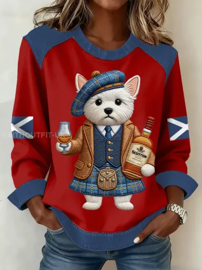 Women’s Scottish Flag West Highland White Terrier Print Patchwork Top