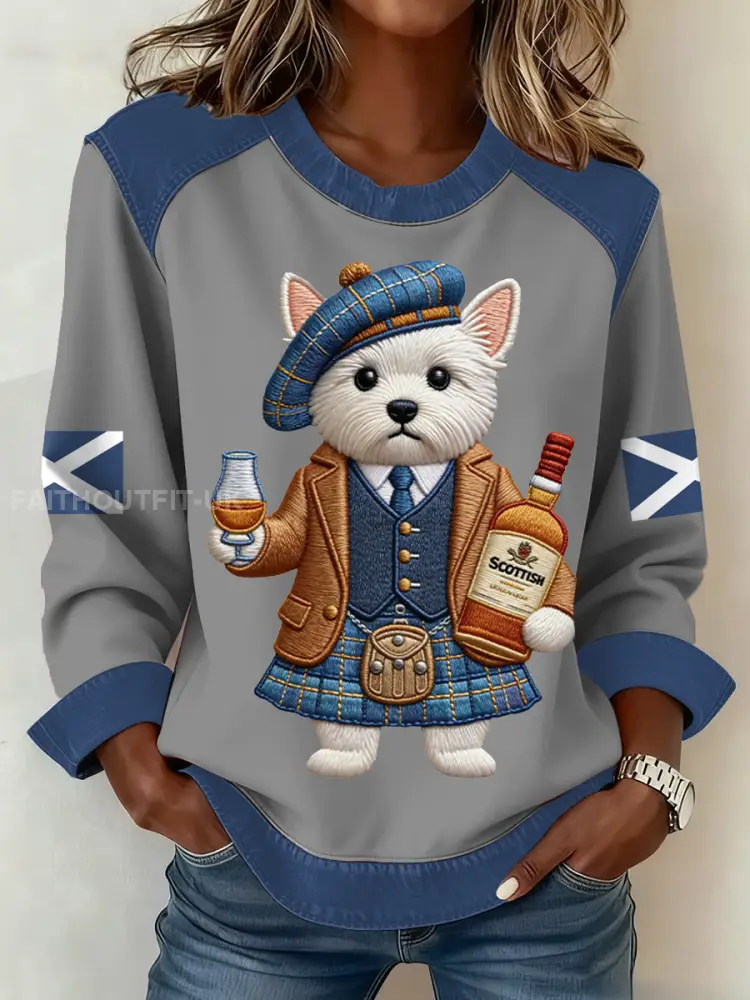 Women’s Scottish Flag West Highland White Terrier Print Patchwork Top