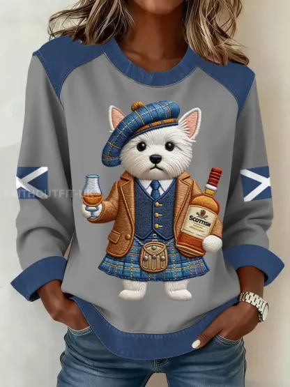 Women’s Scottish Flag West Highland White Terrier Print Patchwork Top
