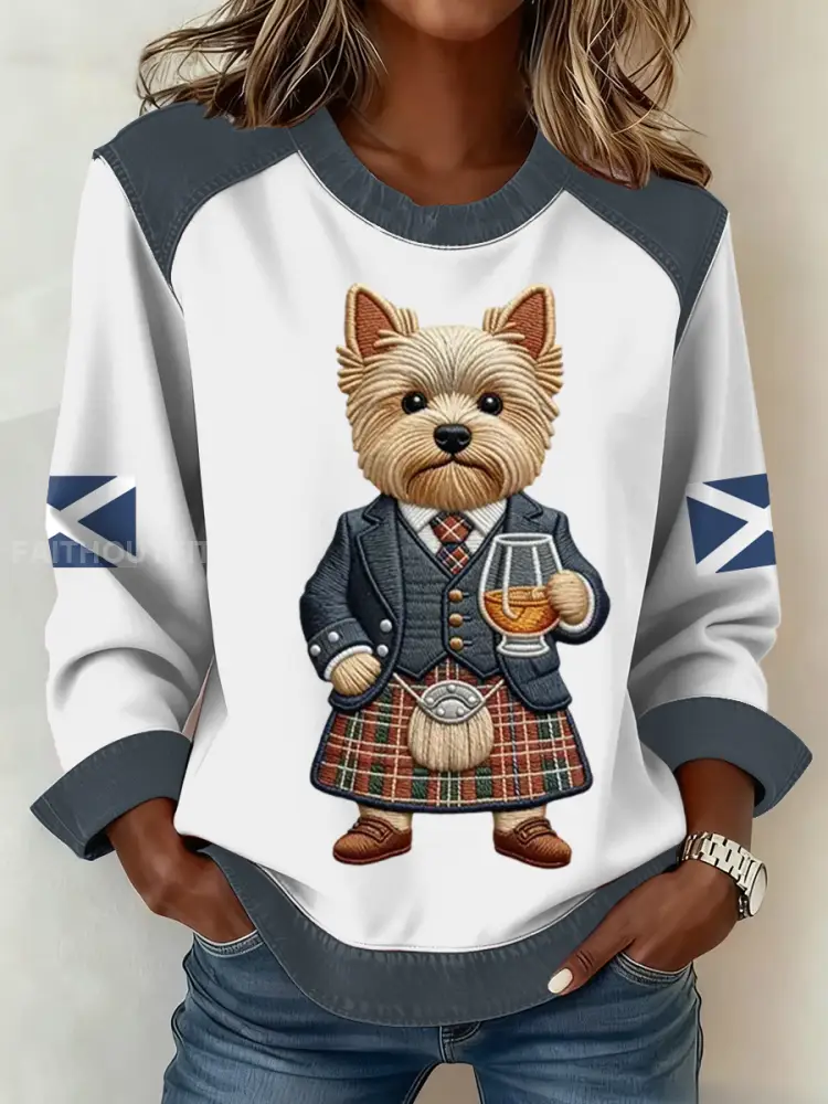 Women’s Scottish Flag West Highland White Terrier Print Patchwork Top