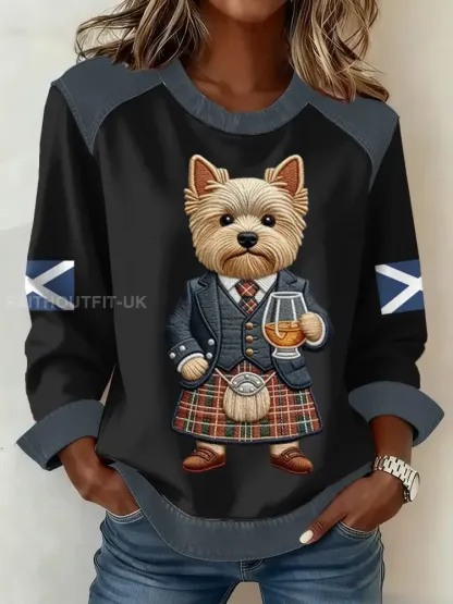 Women’s Scottish Flag West Highland White Terrier Print Patchwork Top