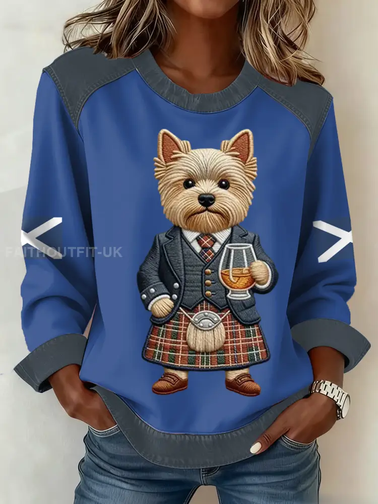 Women’s Scottish Flag West Highland White Terrier Print Patchwork Top