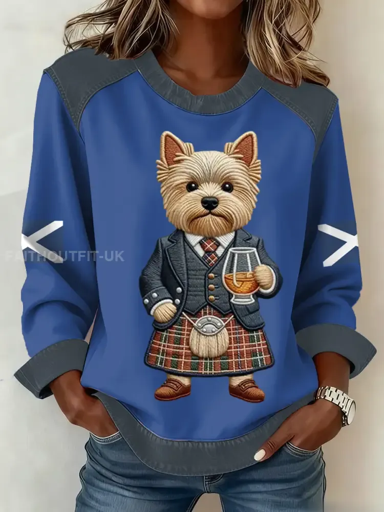 Women’s Scottish Flag West Highland White Terrier Print Patchwork Top