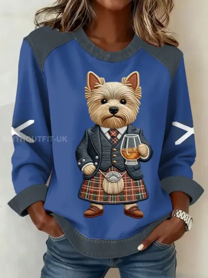 Women’s Scottish Flag West Highland White Terrier Print Patchwork Top