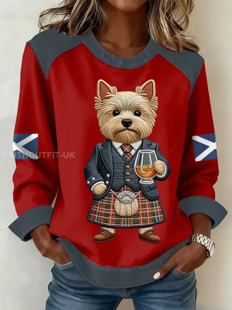 Women’s Scottish Flag West Highland White Terrier Print Patchwork Top