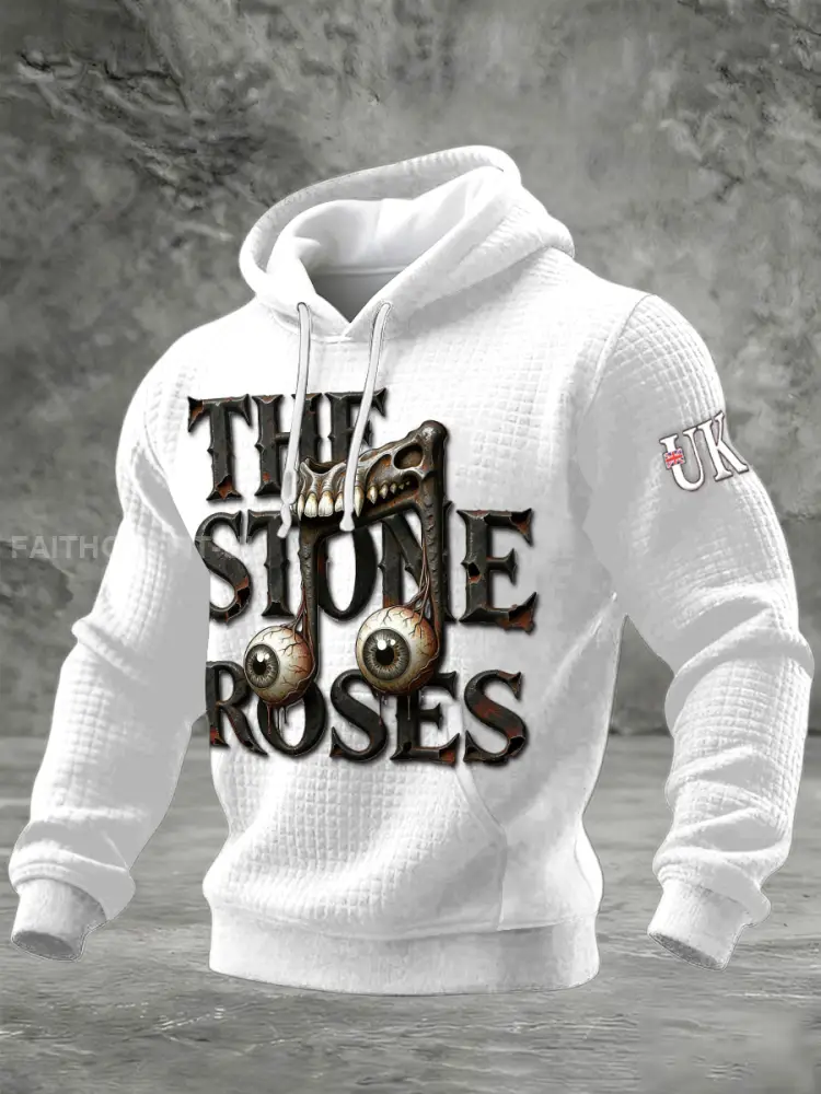 Men’s British The Stone Rose White Gothic Printed Hooded Sweatshirt
