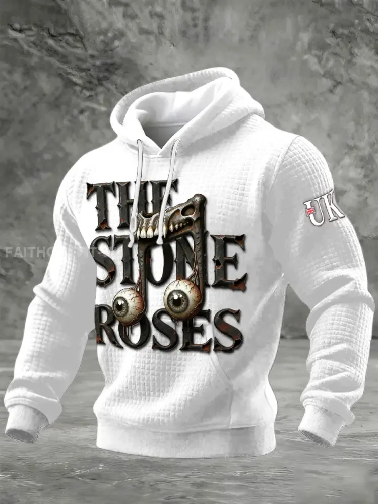 Men’s British The Stone Rose White Gothic Printed Hooded Sweatshirt