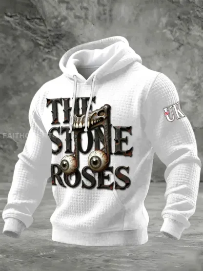 Men’s British The Stone Rose White Gothic Printed Hooded Sweatshirt