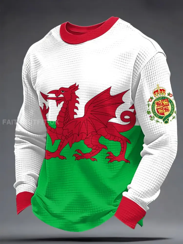 Men’s St David’s Day Wales Proud Printed Waffle Sweatshirt