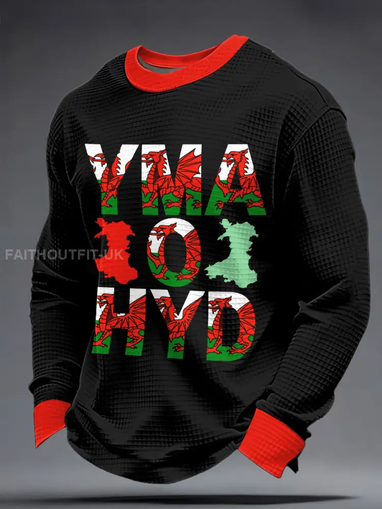 Men’s St David’s Day Wales Proud Printed Waffle Sweatshirt