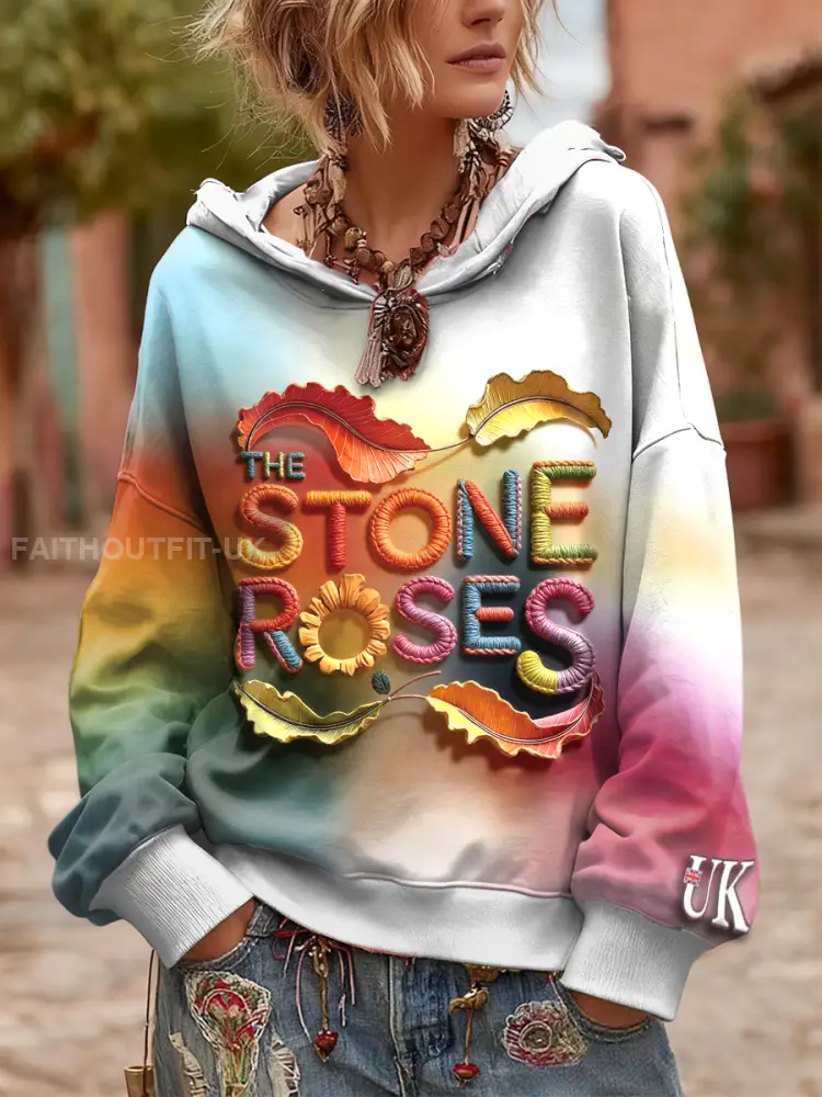 Women’s British The Stone Rose Creative Print Hooded Sweatshirt