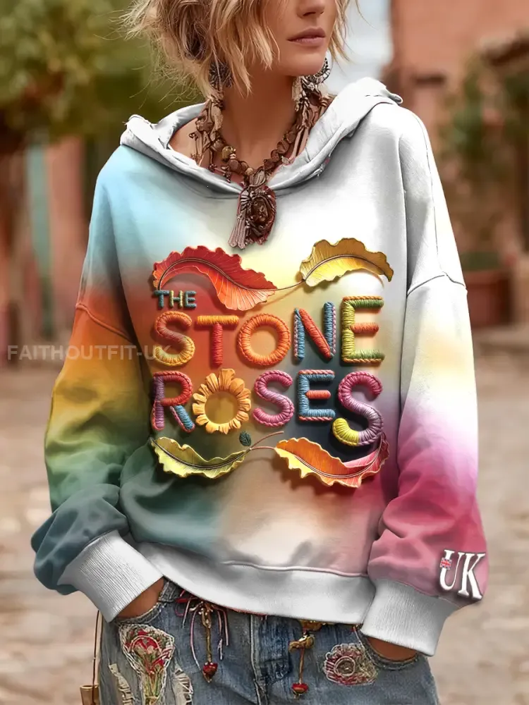 Women’s British The Stone Rose Creative Print Hooded Sweatshirt