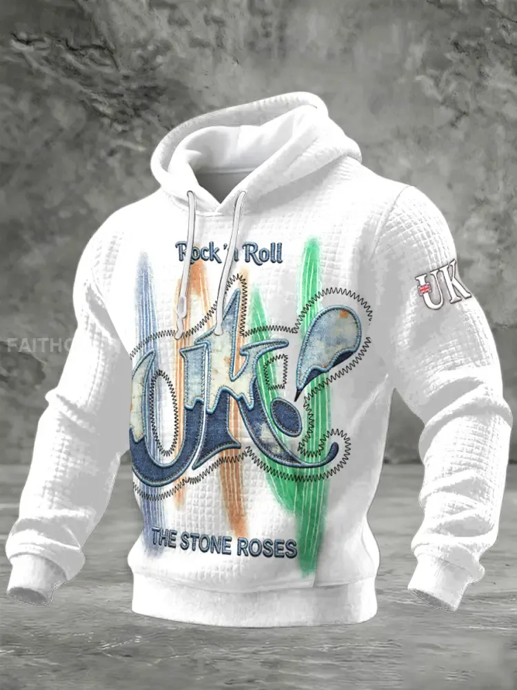 Men’s British The Stone Rose UK Print White Check Cotton Sweatshirt