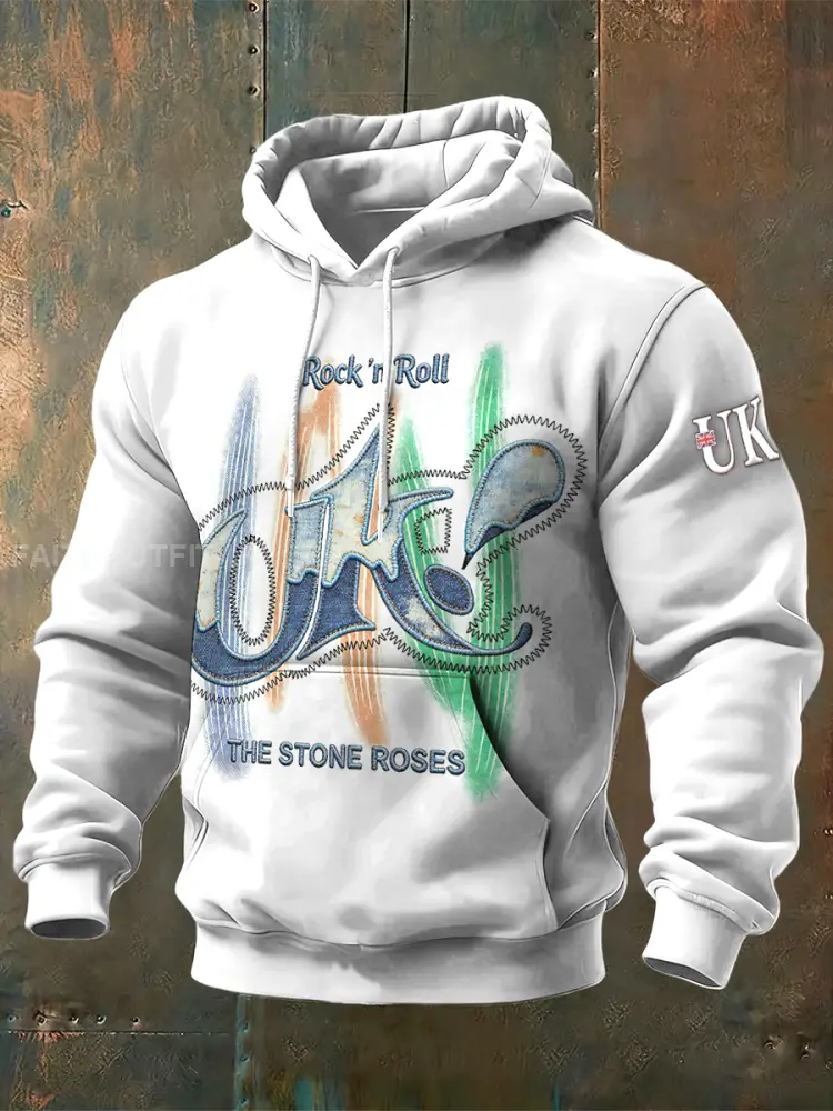 Men’s British The Stone Rose UK Print White Hooded Sweatshirt