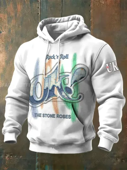 Men’s British The Stone Rose UK Print White Hooded Sweatshirt
