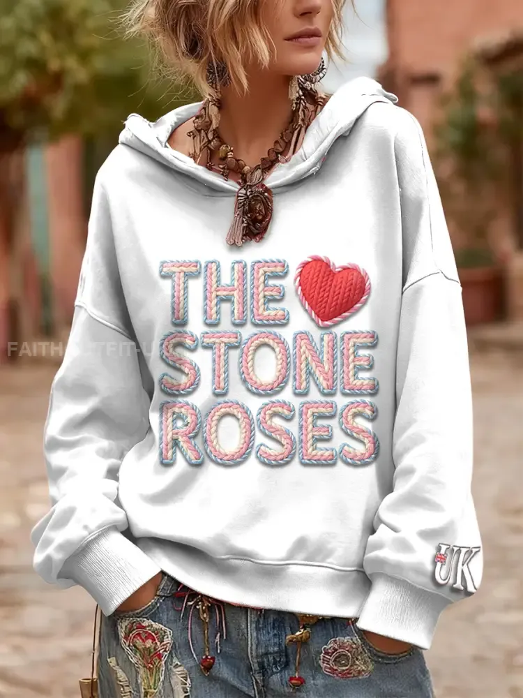 Women’s British The Stone Rose Heart Print White Sweatshirt