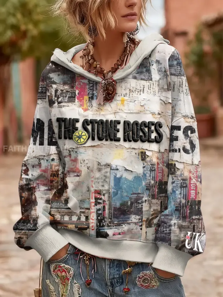 Women’s British The Stone Rose Vintage Print Hooded Sweatshirt