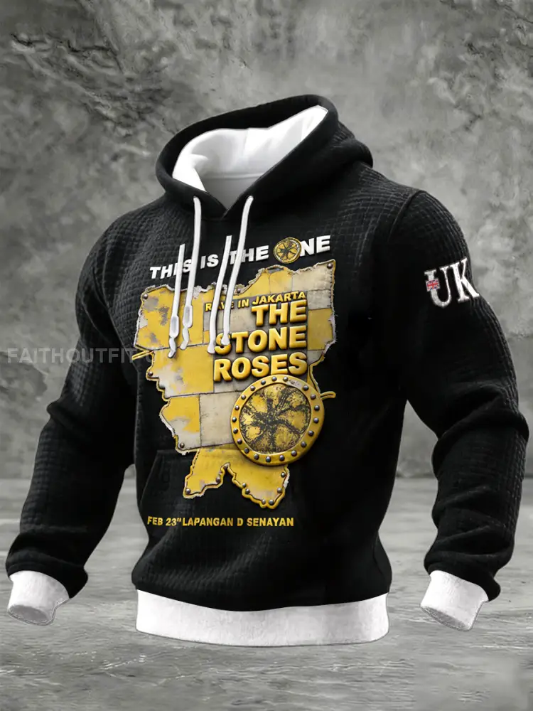 British The Stone Rose Patchwork Print Black Check Cotton Sweatshirt