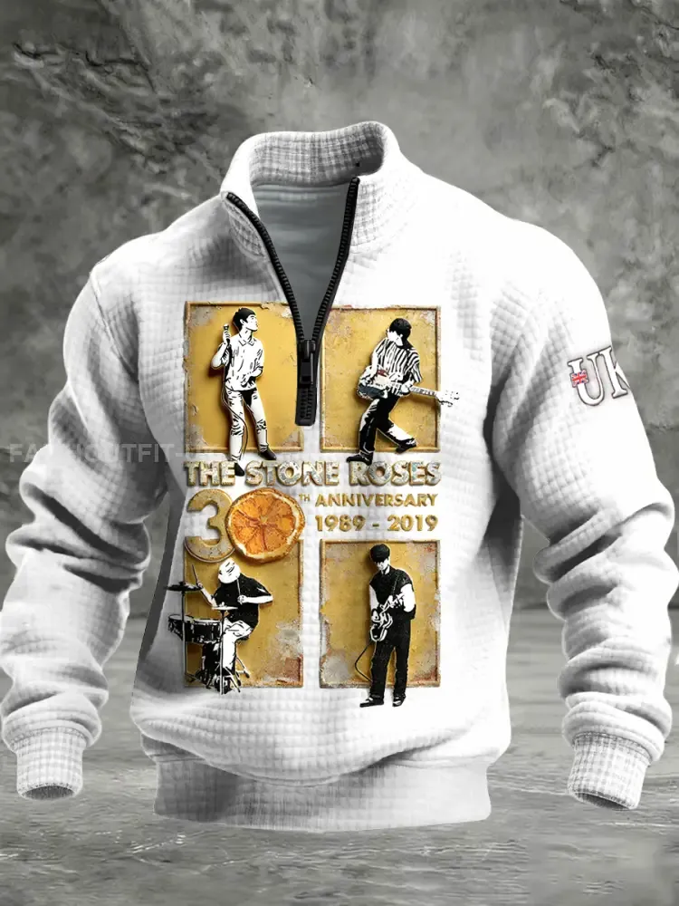 Men’s British The The Stone Rose Print Check Cotton Oversized Sweatshirt