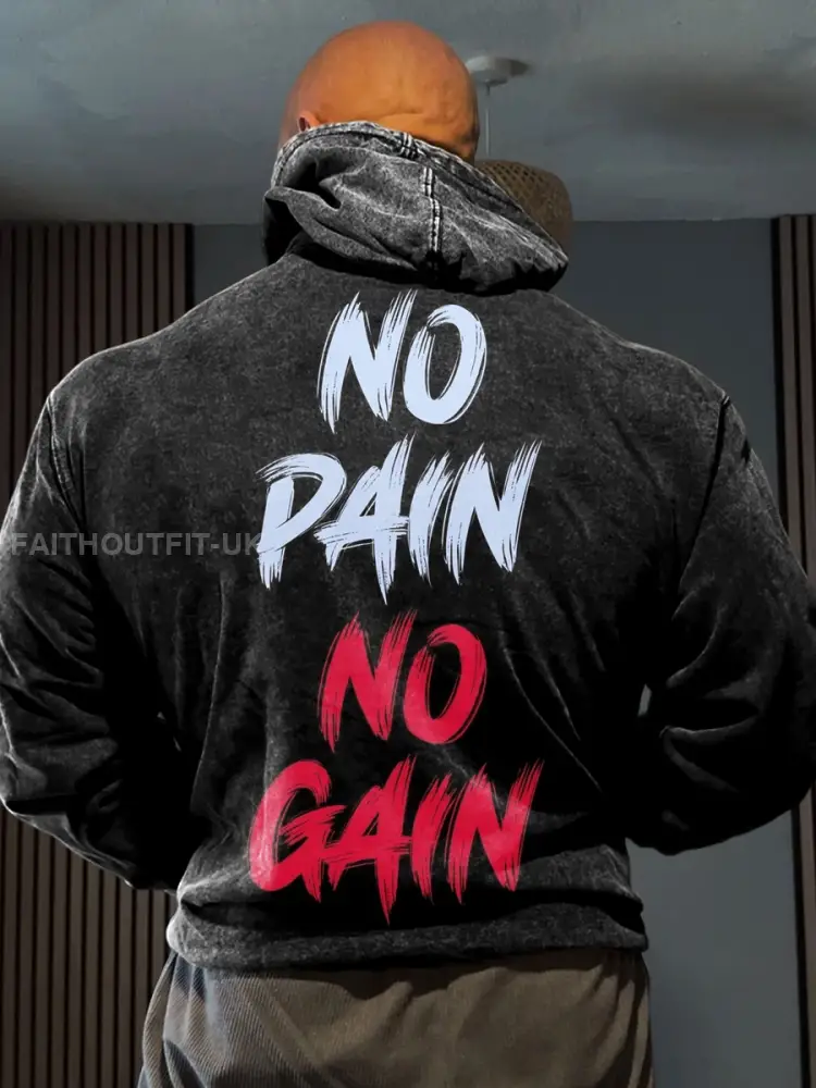 Men’s Retro Fitness Attitude No Pain No Gain Casual Hoodie