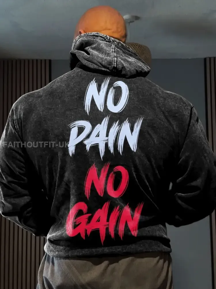 Men’s Retro Fitness Attitude No Pain No Gain Casual Hoodie