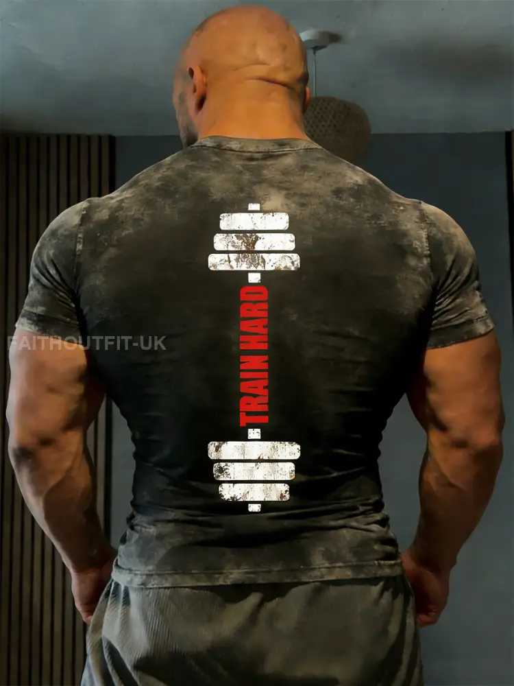 Men’s Retro Fitness Attitude Train Hard Casual T-Shirt