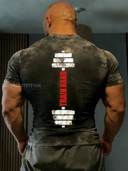 Men’s Retro Fitness Attitude Train Hard Casual T-Shirt