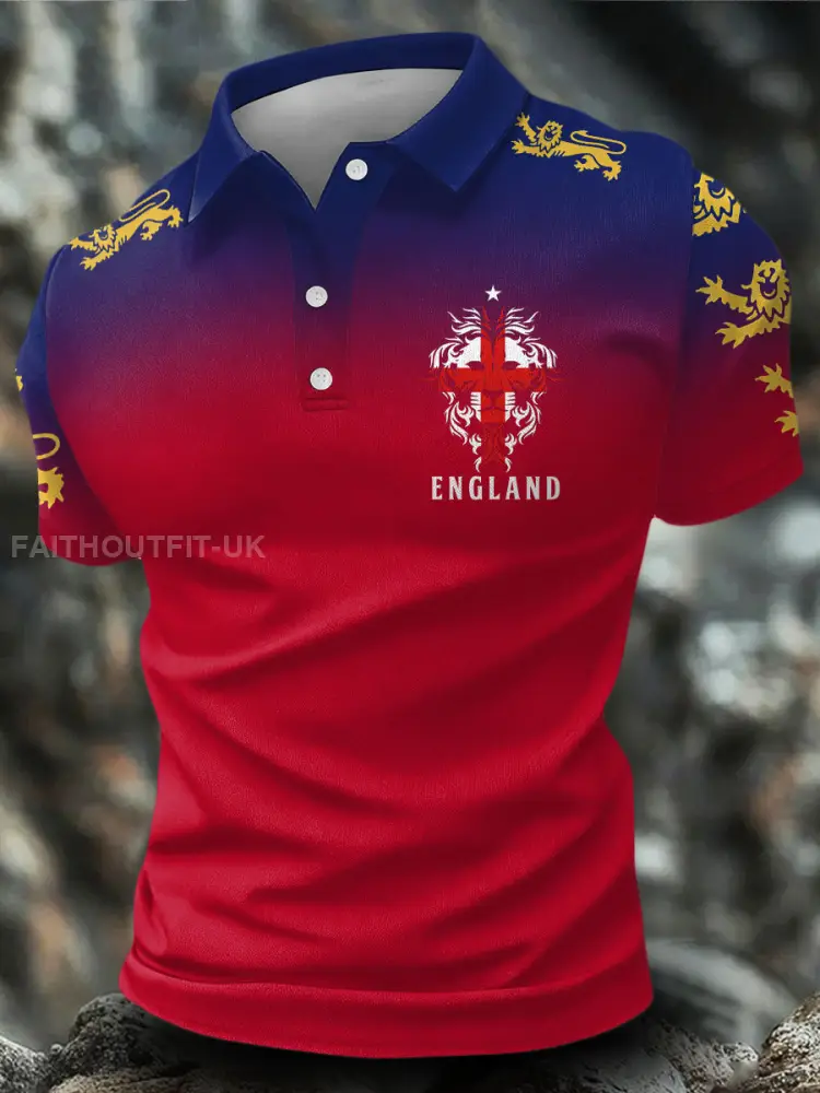 Men’s England Football Lover Lions Printed Casual Tops