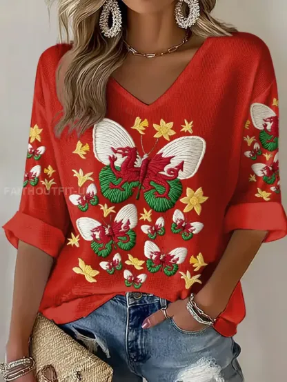 Women’s Wales Welsh Rugby Lover Printed Waffle Tops