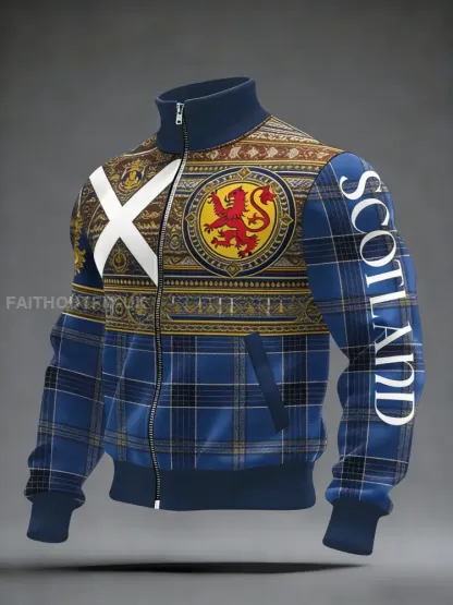 Unisex Scotland Football Lover Tartan Army Printed Casual Stand Collar Jacket
