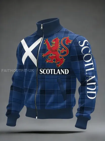 Unisex Scotland Football Lover Tartan Army Printed Casual Stand Collar Jacket