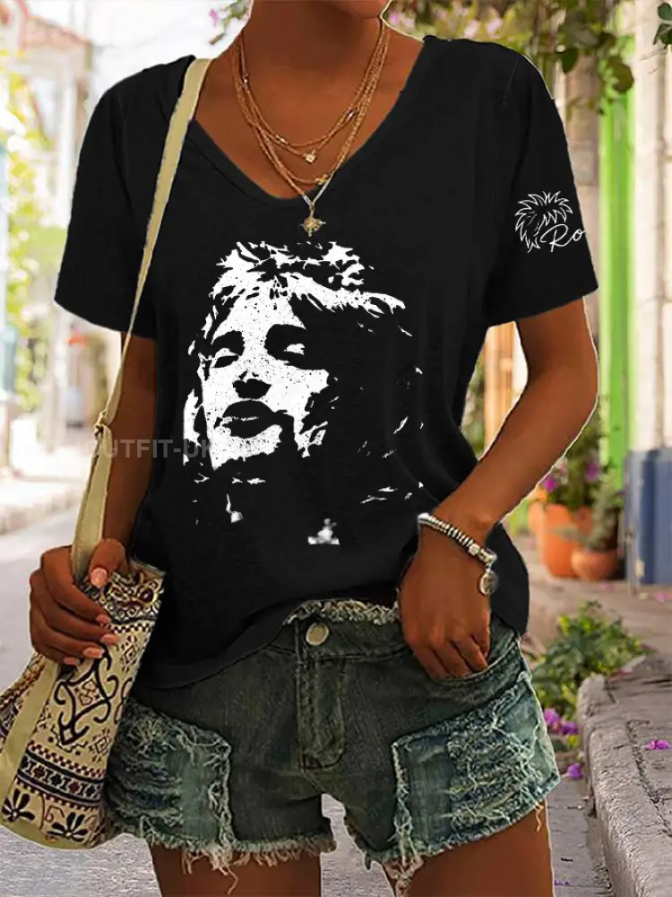 Women’s Rod Stewart Printed V-neck T-shirt
