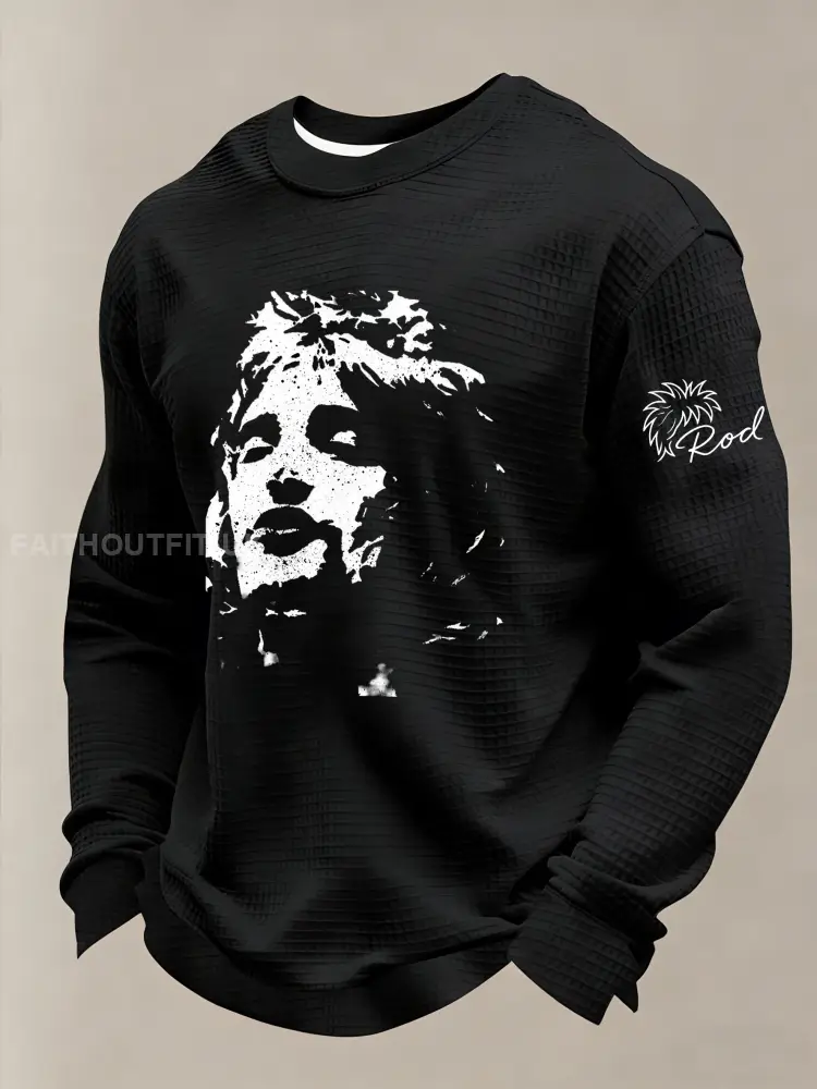 Men’s Rod Stewart Printed Waffle Long Sleeve Sweatshirt