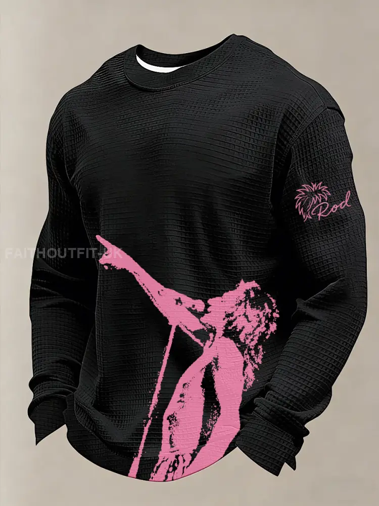 Men’s Rod Stewart Printed Waffle Long Sleeve Sweatshirt