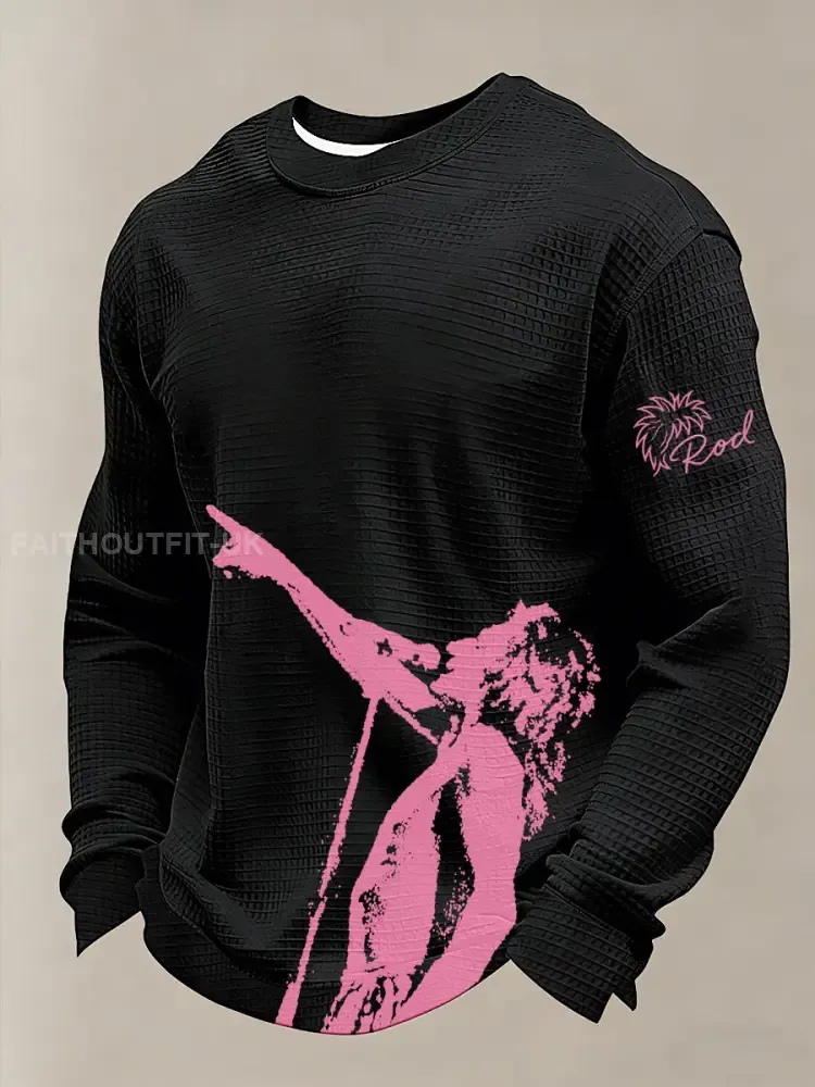 Men’s Rod Stewart Printed Waffle Long Sleeve Sweatshirt
