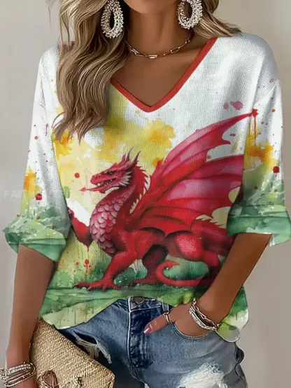 Women’s Wales Welsh Rugby Lover Printed Waffle T-shirt