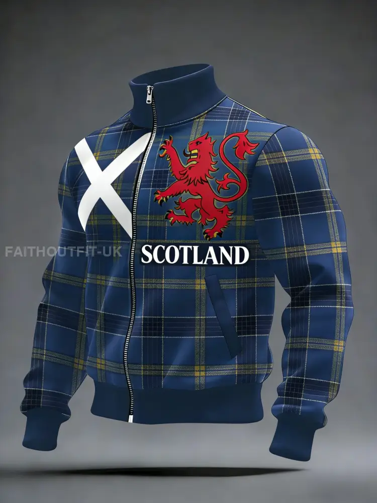 Men’s Scotland We’ll Be Coming 2026 Football Lover Casual Zip-Up Stand Collar Jacket