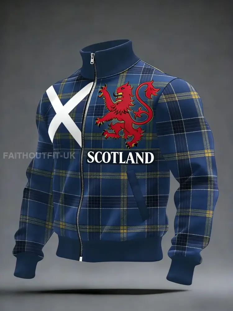 Men’s Scotland We’ll Be Coming 2026 Football Lover Casual Zip-Up Stand Collar Jacket