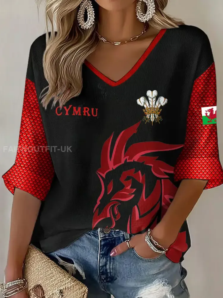 Women’s Wales Welsh Lover Printed Waffle Tops