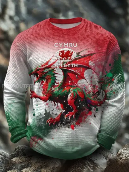 Men’s Wales Welsh Lover Printed Waffle Tops