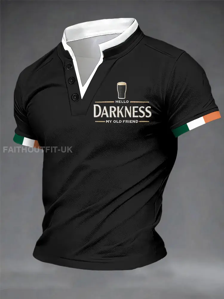 Men’s Hello Darkness My Old Friend Double Layer Collar T-Shirt