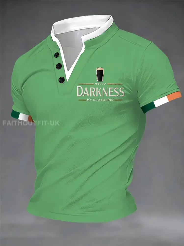 Men’s Hello Darkness My Old Friend Double Layer Collar T-Shirt