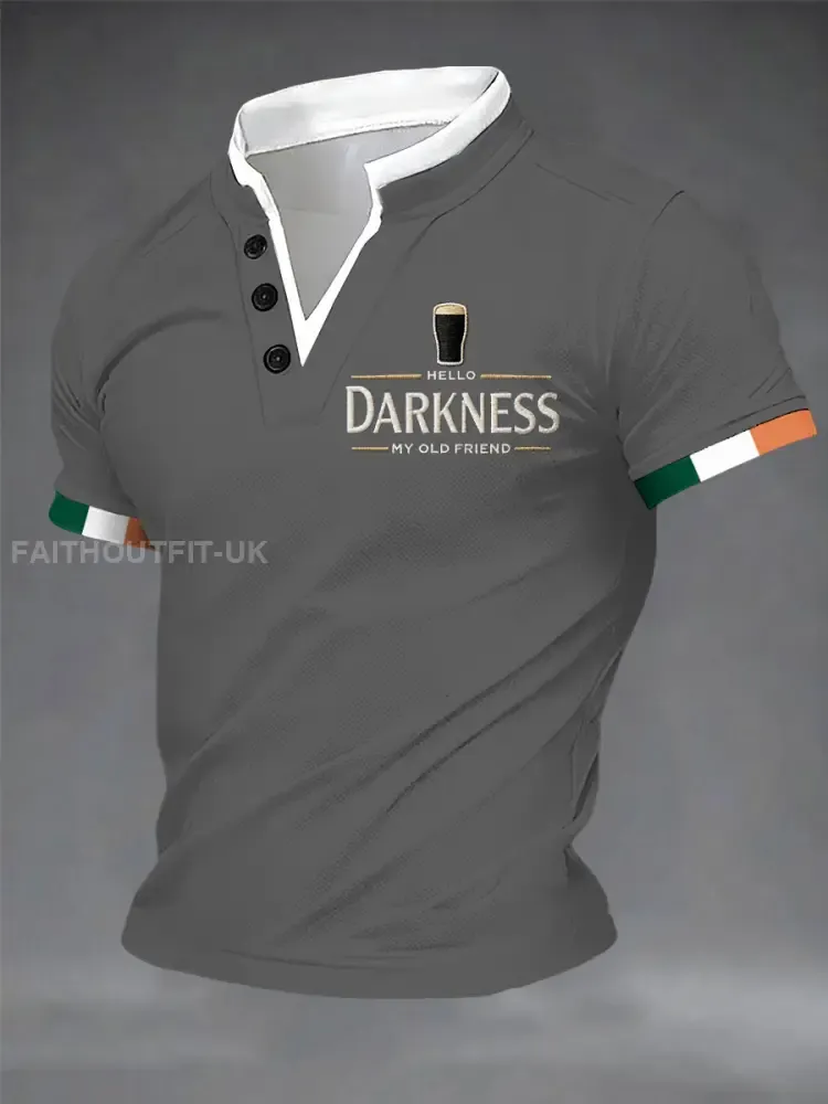 Men’s Hello Darkness My Old Friend Double Layer Collar T-Shirt