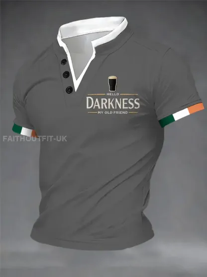 Men’s Hello Darkness My Old Friend Double Layer Collar T-Shirt