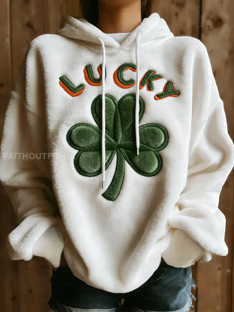Women’s St Patricks Day Shamrock Art Print Flannel Hoodie