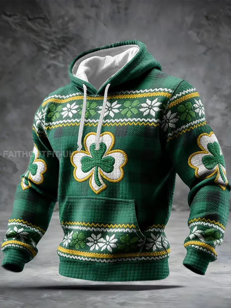 Men’s St. Patrick’s Day Printed Checkered Cotton Hoodie