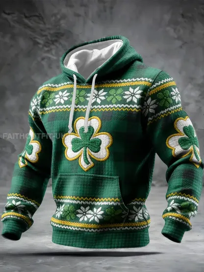 Men’s St. Patrick’s Day Printed Checkered Cotton Hoodie