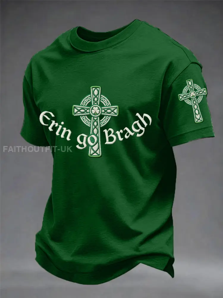 Men’s Erin Go Bragh Celtic Knot Shamrock Cross Print Casual Tee