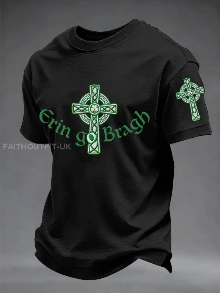 Men’s Erin Go Bragh Celtic Knot Shamrock Cross Print Casual Tee