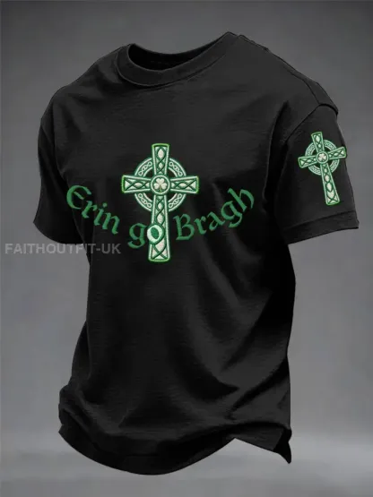 Men’s Erin Go Bragh Celtic Knot Shamrock Cross Print Casual Tee
